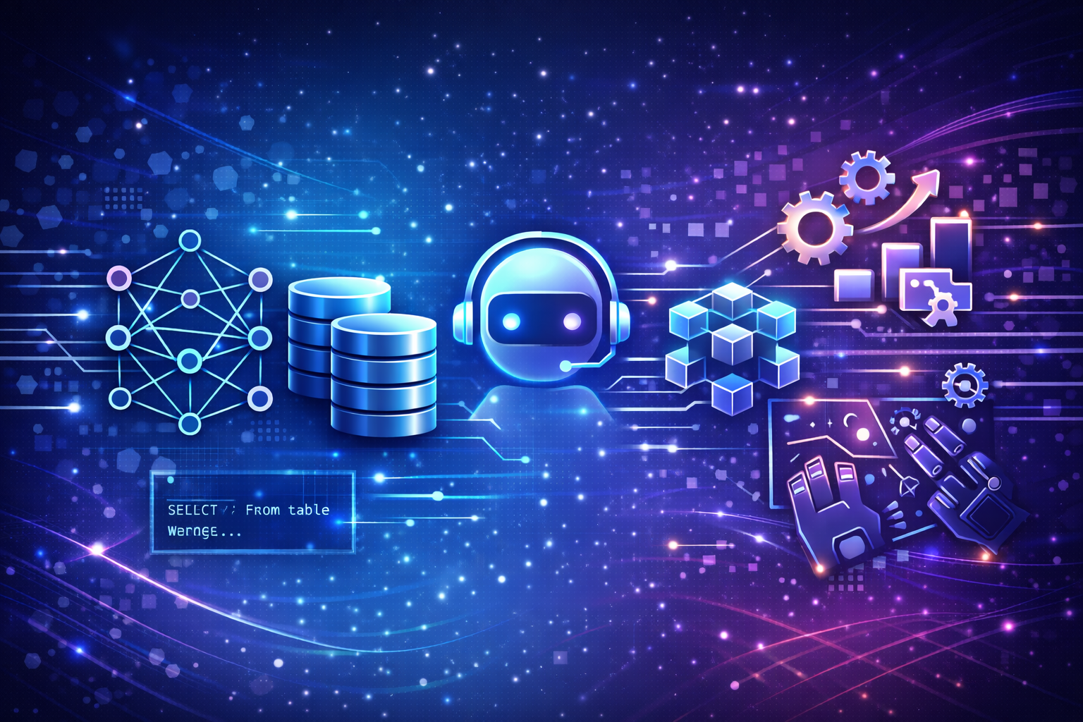 curso-machine-learning-asistido-con-ia.jpg. Imagen tecnológica para curso de machine learning asistido con IA, inteligencia artificial, modelos predictivos, redes neuronales, análisis de datos, automatización
