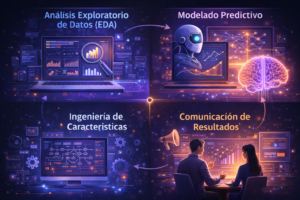 EDA, Modelos predictivos, Ingeniería de características, comunicación de resultados